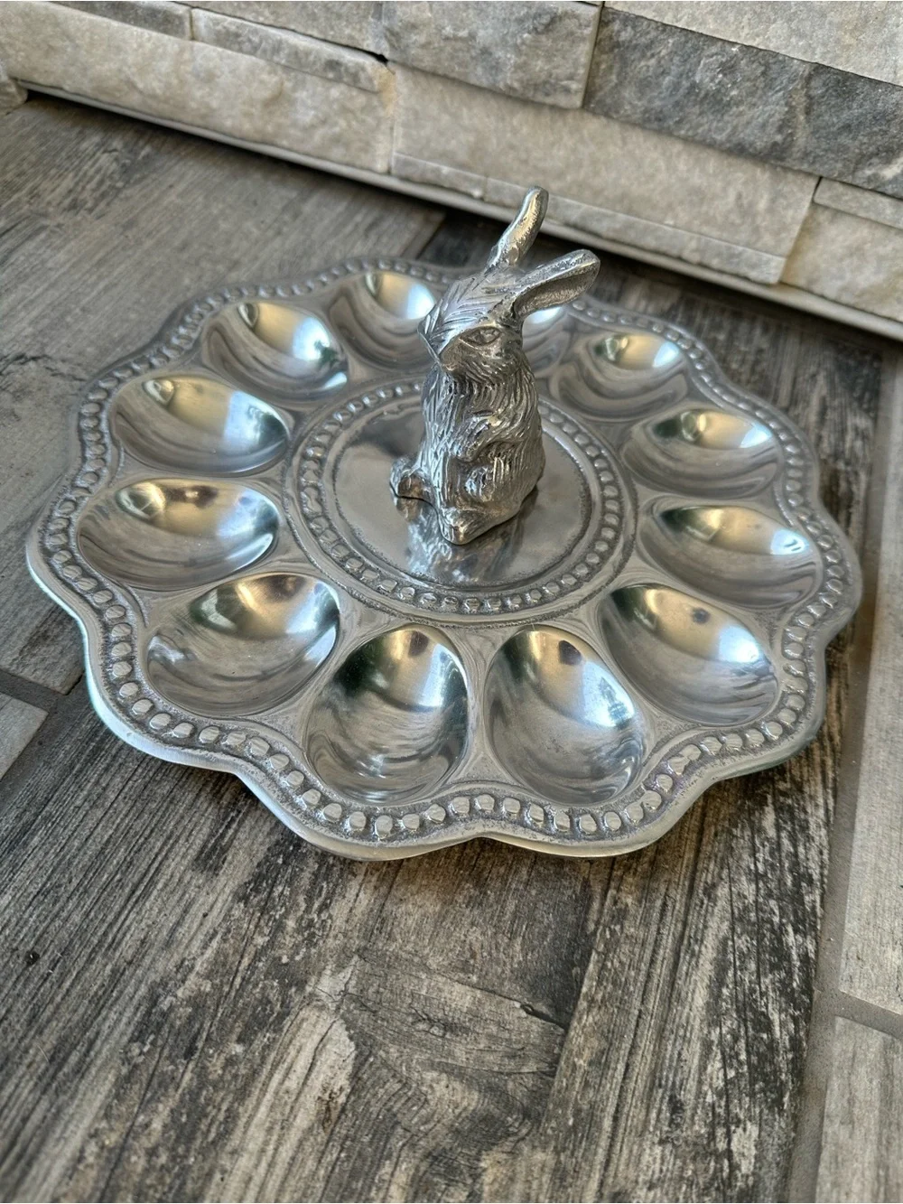 Silver Metal Bunny Deviled Egg Tray